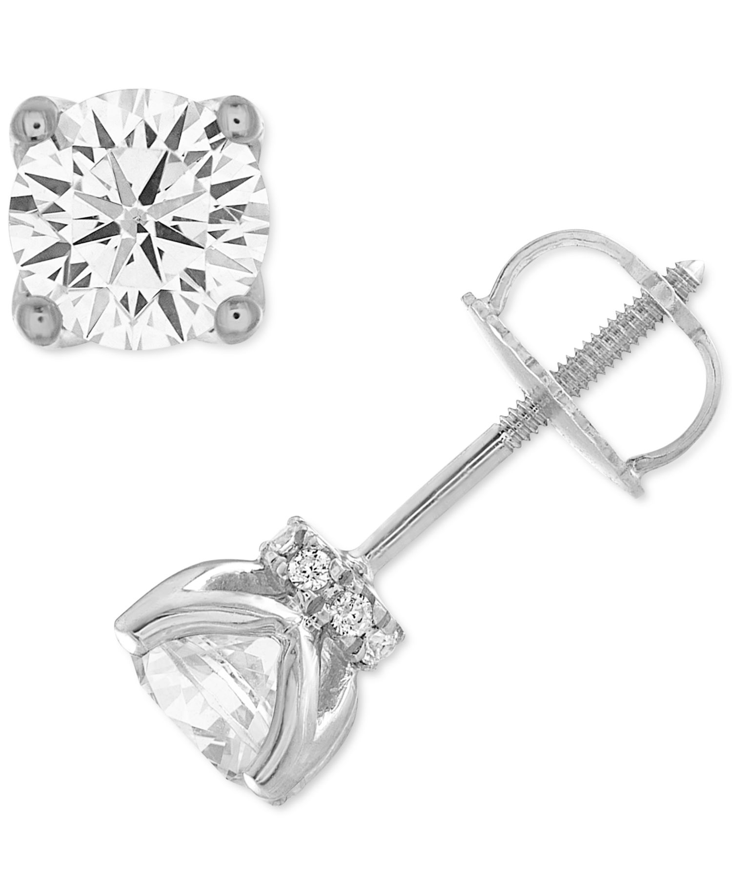 Certified Diamond Stud Earrings (1 ct. t.w.) in 14k White Gold featuring diamonds with the De Beers Code of Origin