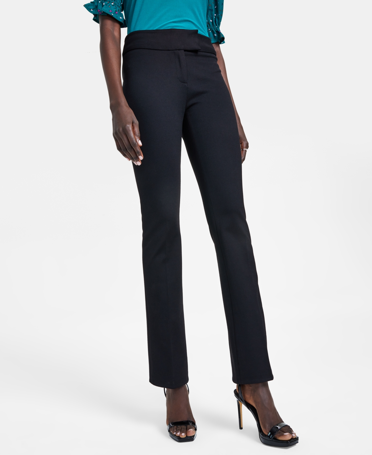 Women's Mid-Rise Slim Boot Cut Clasp-Front Pants - Rich Black