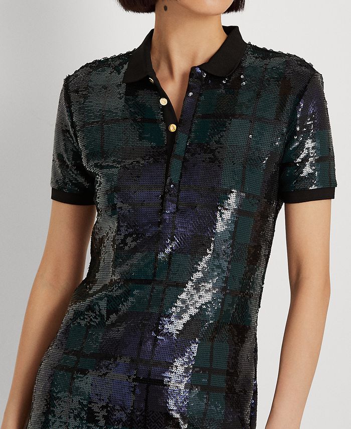 Ralph Lauren Women's Sequined Zippered Lined Animal Print Short Sleeve Round Neck Above The Knee Cocktail Shift Dress Green Size 8