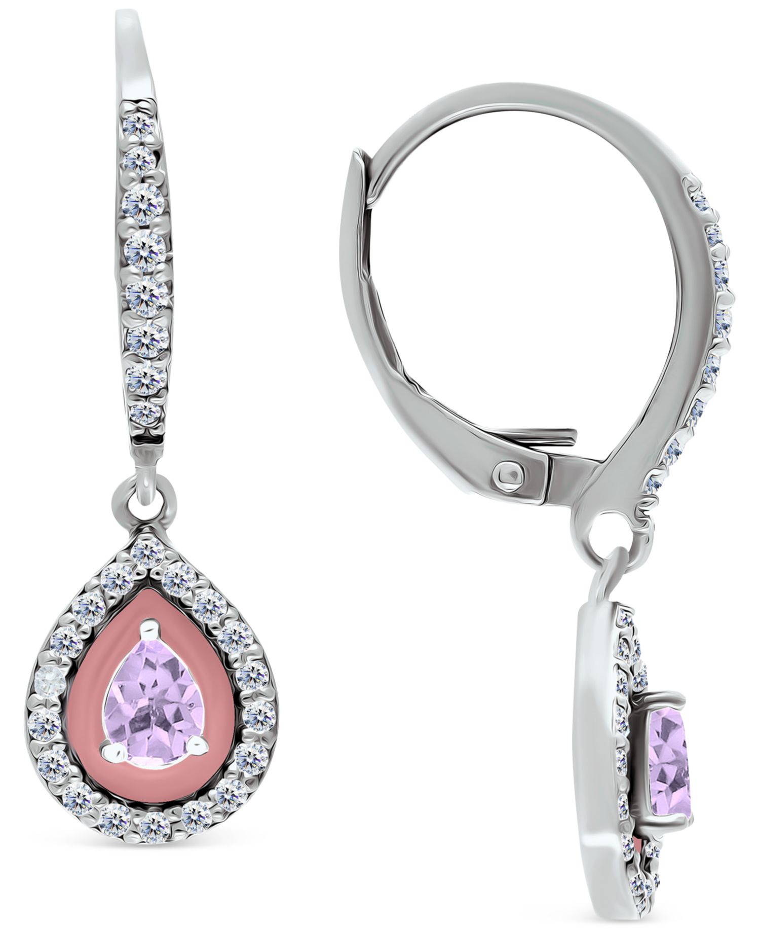 Blue Topaz (1/3 ct. t.w.), Cubic Zirconia, & Enamel Pear Dangle Hoop Earrings in Sterling Silver