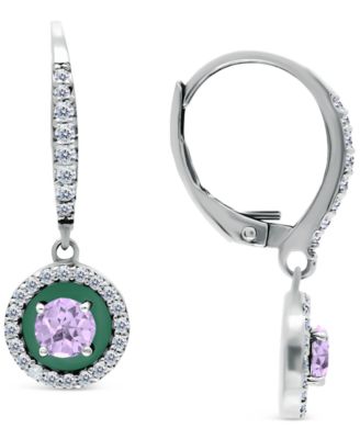 Amethyst, Cubic Zirconia, & Enamel Circle Dangle Hoop Earrings in Sterling Silver, Created for Macy's