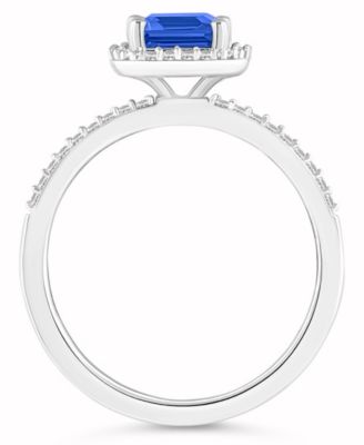 Lab-Grown Sapphire (2 ct. t.w.) and Lab-Grown White Sapphire (1/4 ct. t.w.) Halo Ring in 10K White Gold