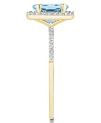 Lab-Grown Spinel Aquamarine (1-1/4 ct. t.w.) and Lab-Grown Sapphire (1/5 ct. t.w.) Halo Ring in 10K Gold