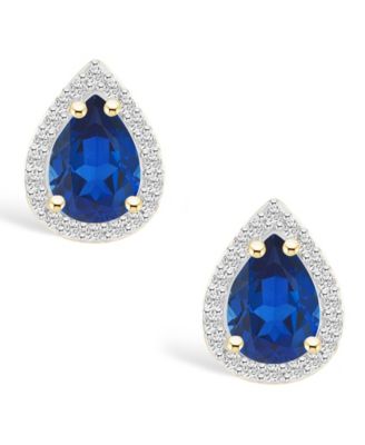 Lab Grown Sapphire (1-3/5 ct. t.w.) and Lab Grown White Sapphire (1/5 ct. t.w.) Halo Studs in 10K Yellow Gold