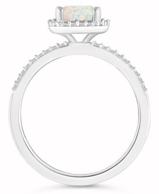 Lab-Grown Opal (3/4 ct. t.w.) and Lab-Grown Sapphire (1/4 ct. t.w.) Halo Ring in 10K White Gold