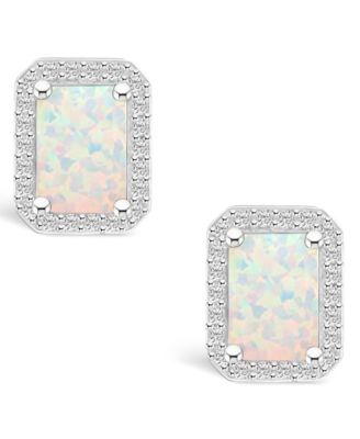 Lab Grown Opal (9/10 ct. t.w.) and Lab Grown Sapphire (1/4 ct. t.w.) Halo Studs in 10K White Gold