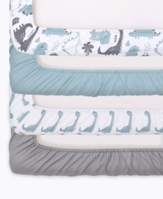 Fitted Crib Sheets for Baby Boy or Baby Girl, 4 Pack Set, Blue Dino