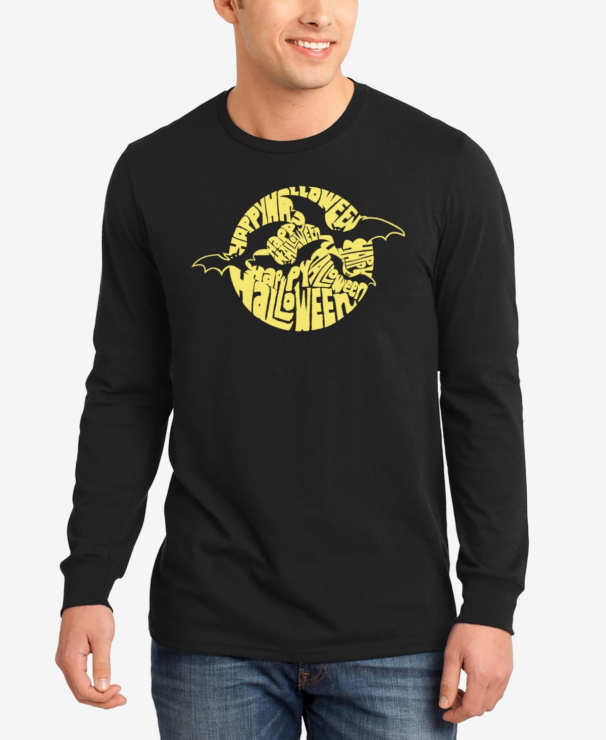 La Pop Art Men's Halloween Bats Word Art Long Sleeve T-shirt