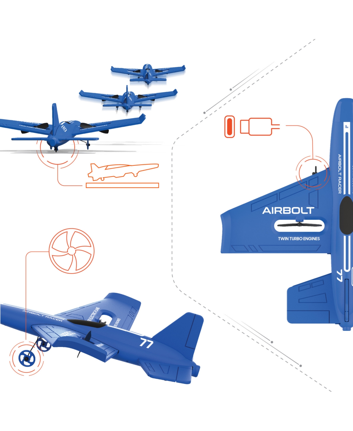 Shop Sharper Image Air Bolt Racer Rc Airplane Set, 7 Piece In Blue