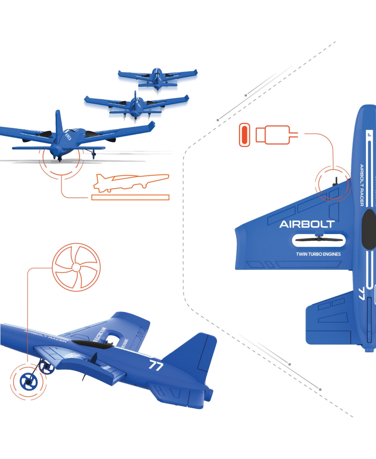 Sharper Image Air Bolt Racer Rc Airplane Set, 7 Piece In Blue