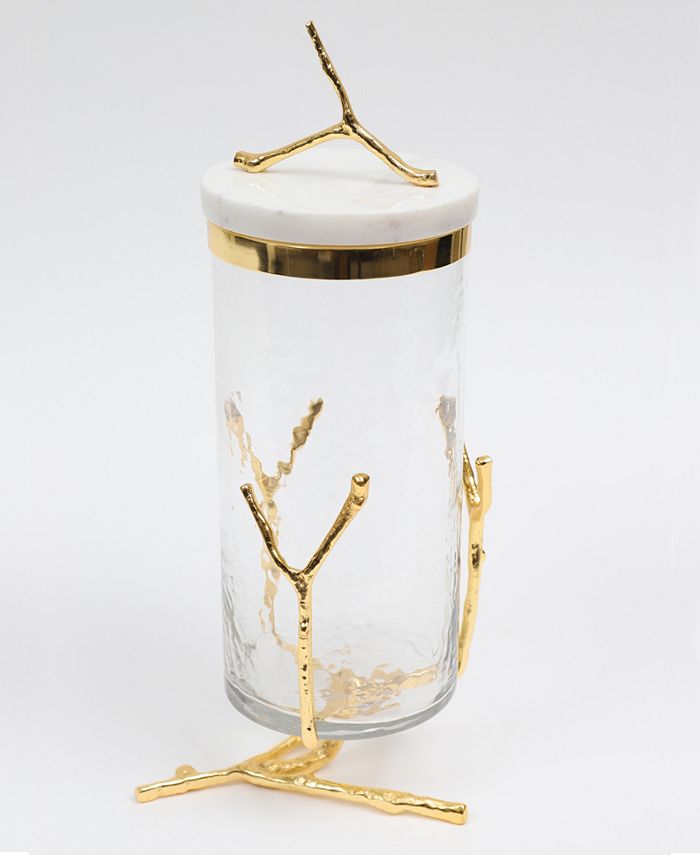 Classic Touch Glass Canister on Twig Base with Marble Cover Set, 2
