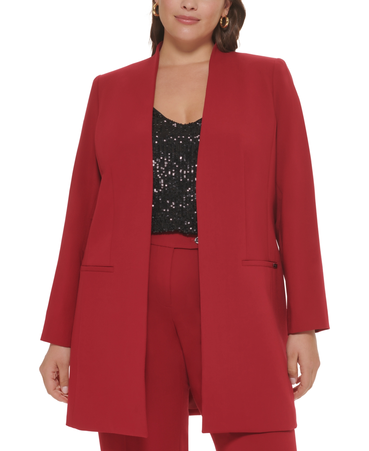 Calvin Klein Plus Size Collarless Open-Front Jacket