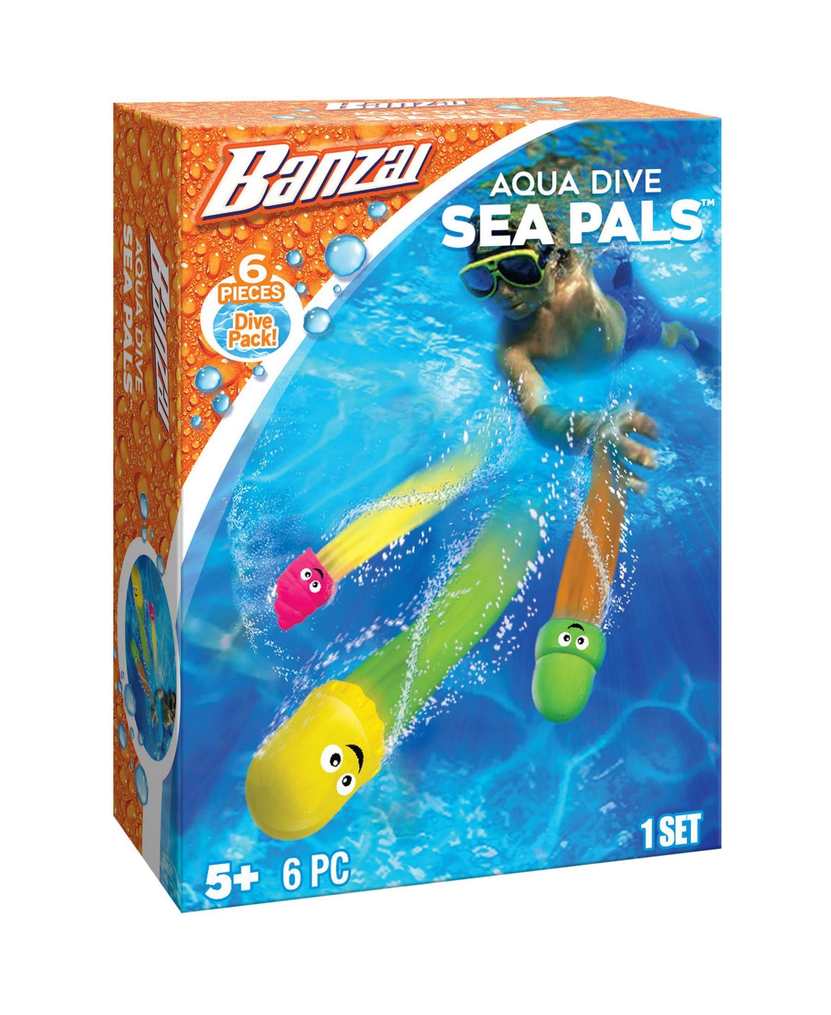 Banzai Aqua Dive Sea Pals Waterpool Toy Dive Set, 6 Piece Set In Multi