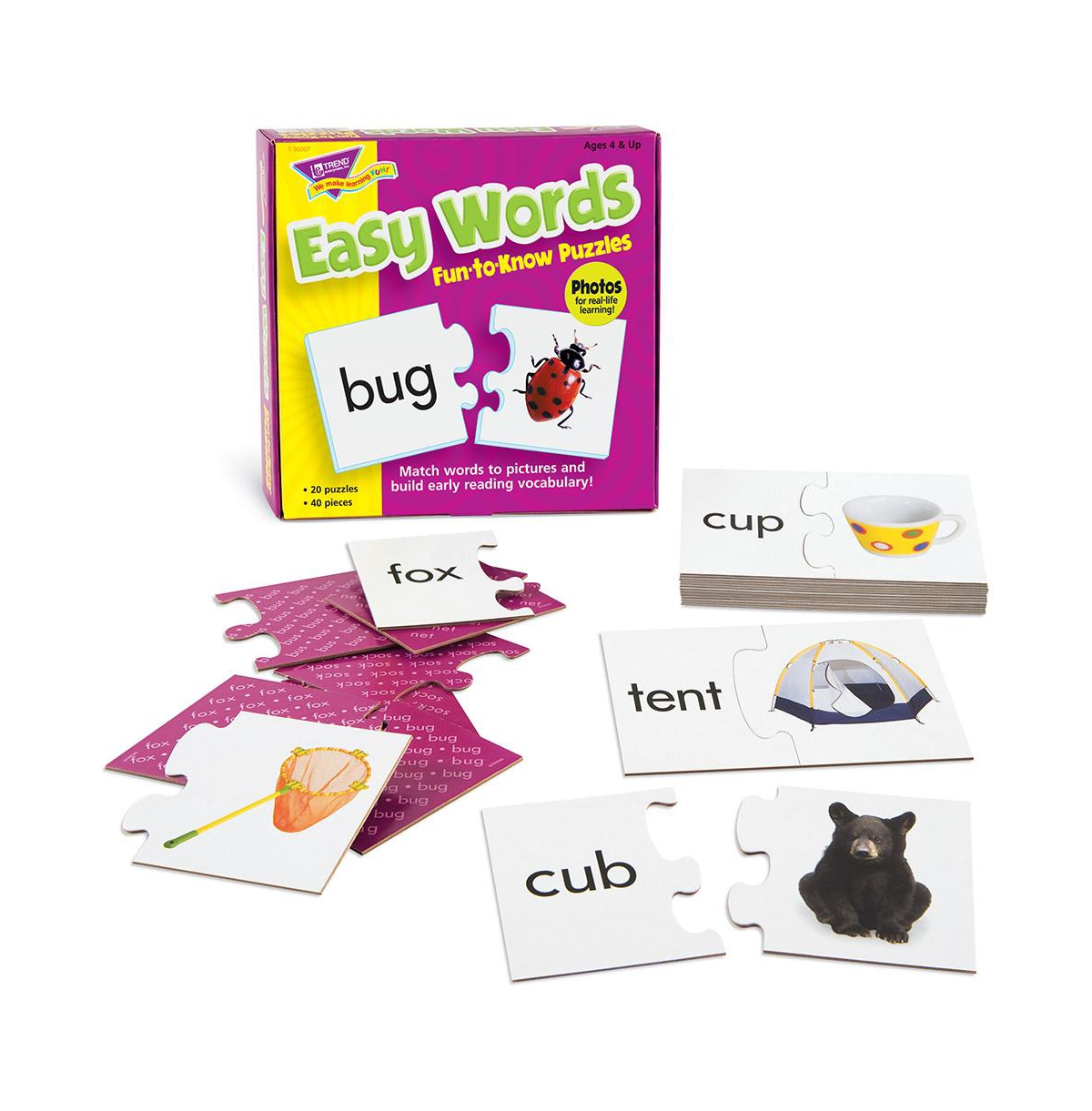 Shop Trend Enterprises Easy Words Fun-to-know Puzzles Matching Games To Build Language Skills Set, 40 Piece In Multi