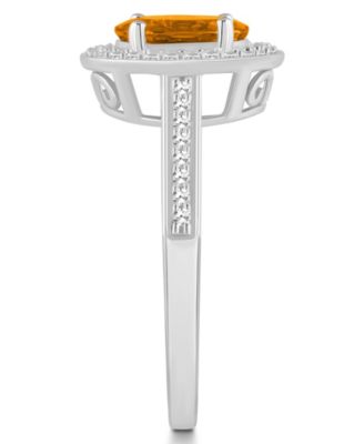 Citrine (1-1/5 ct. t.w.) and Diamond (1/5 ct. t.w.) Halo Ring in Sterling Silver