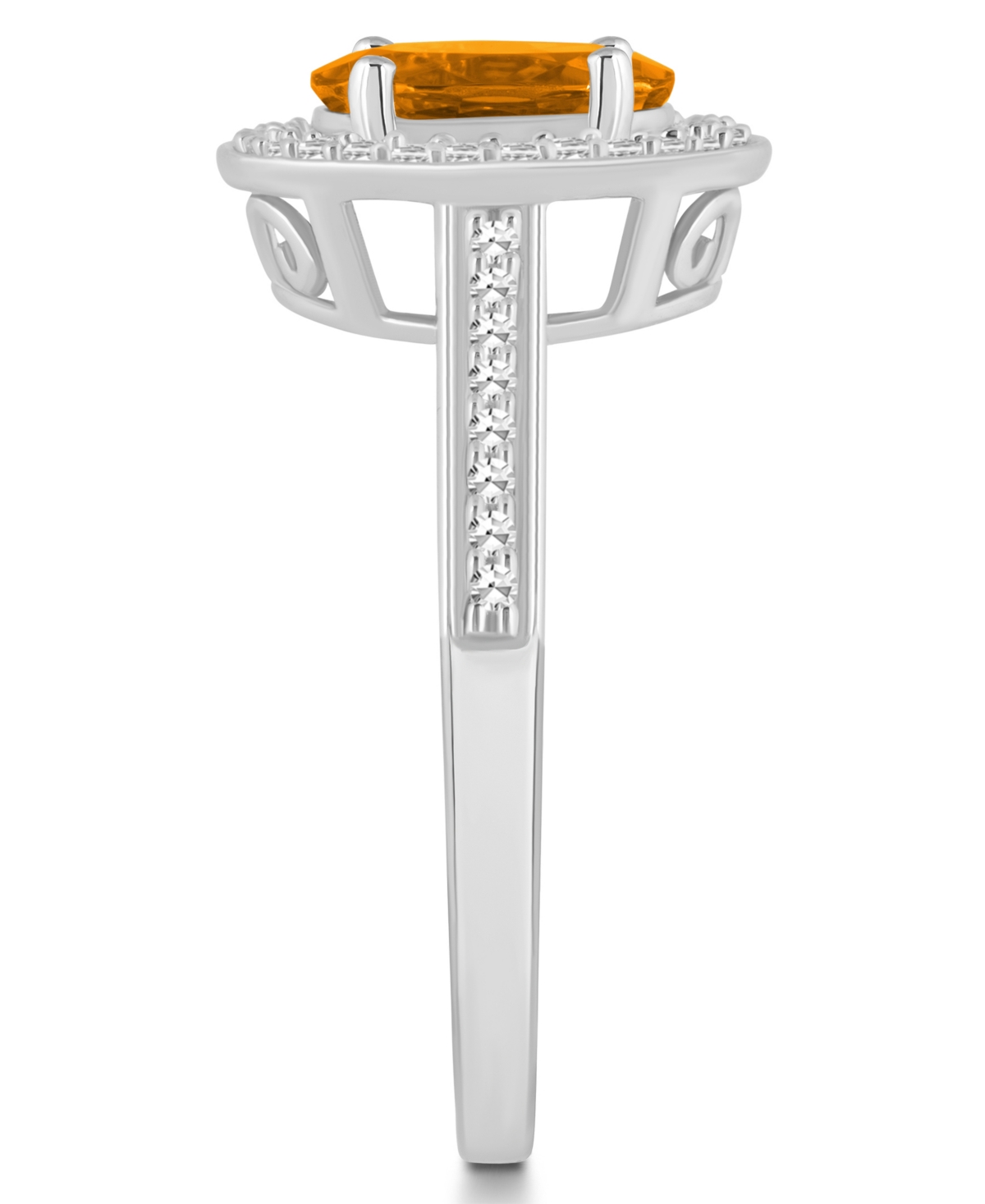 Macy's(1-1/5 ct. t.w.) and Diamond (1/5 ct. t.w.) Halo Ring in Sterling Silver - Citrine