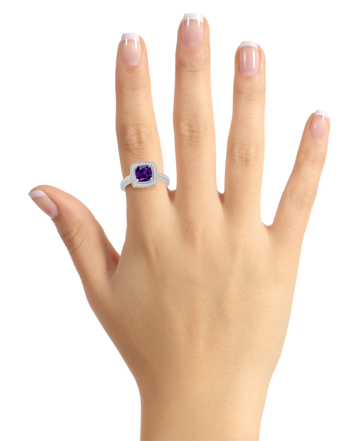 Macy's(1-1/2 ct. t.w.) and Diamond (1/4 ct. t.w.) Halo Ring in Sterling Silver - Amethyst