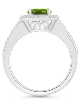 Peridot (1-1/2 ct. t.w.) and Diamond (1/5 ct. t.w.) Halo Ring in Sterling Silver