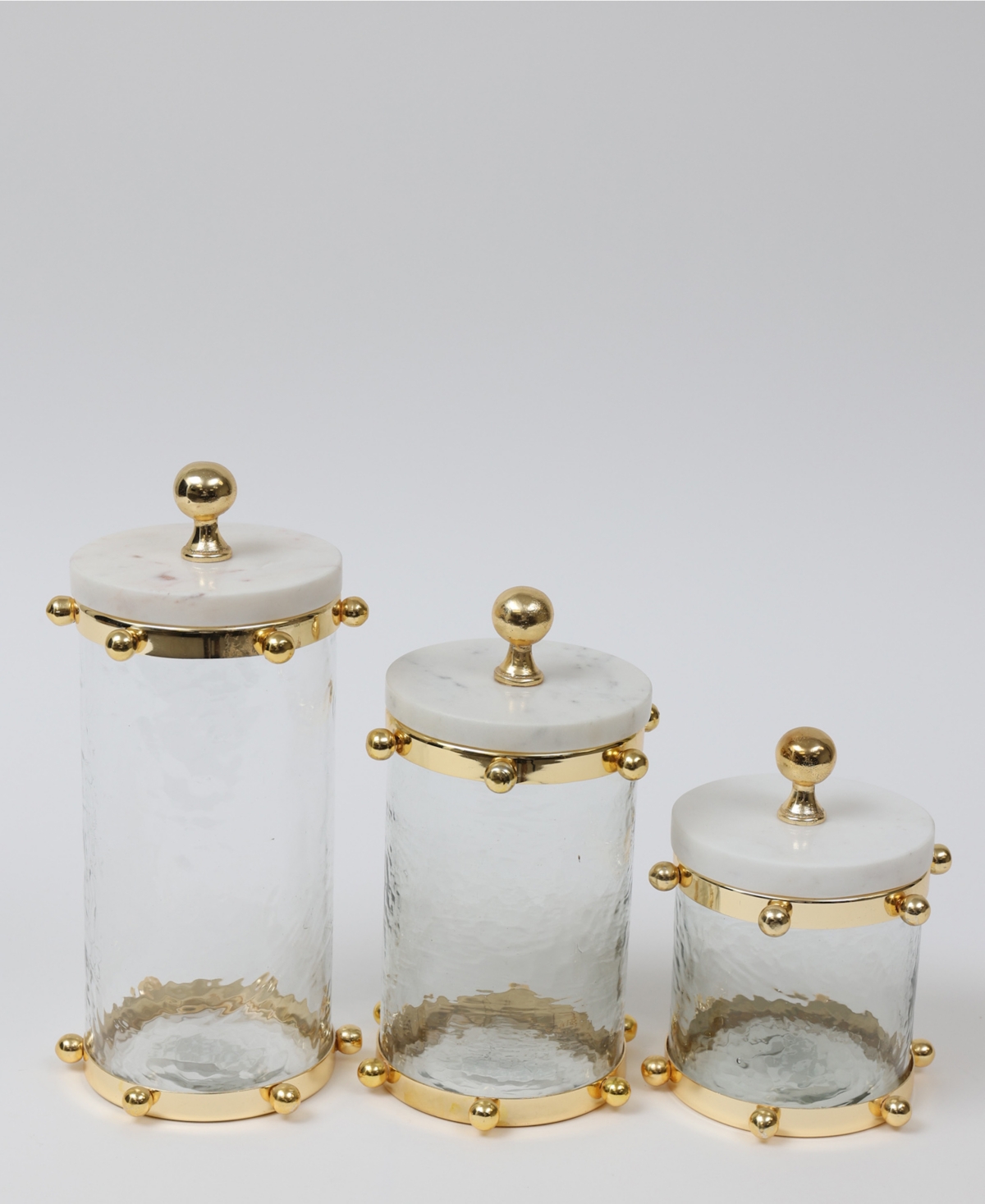 Classic Touch Hammered Glass Canister with Ball Design and Marble Cover Set, 2 Piece