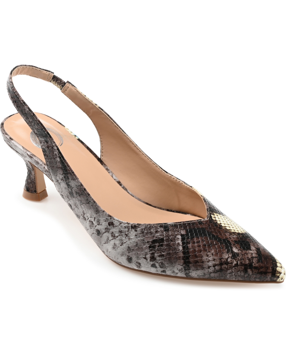 Shop Journee Collection Women's Mikoa Slingback Pointed Toe Kitten Heels In Brown Snake