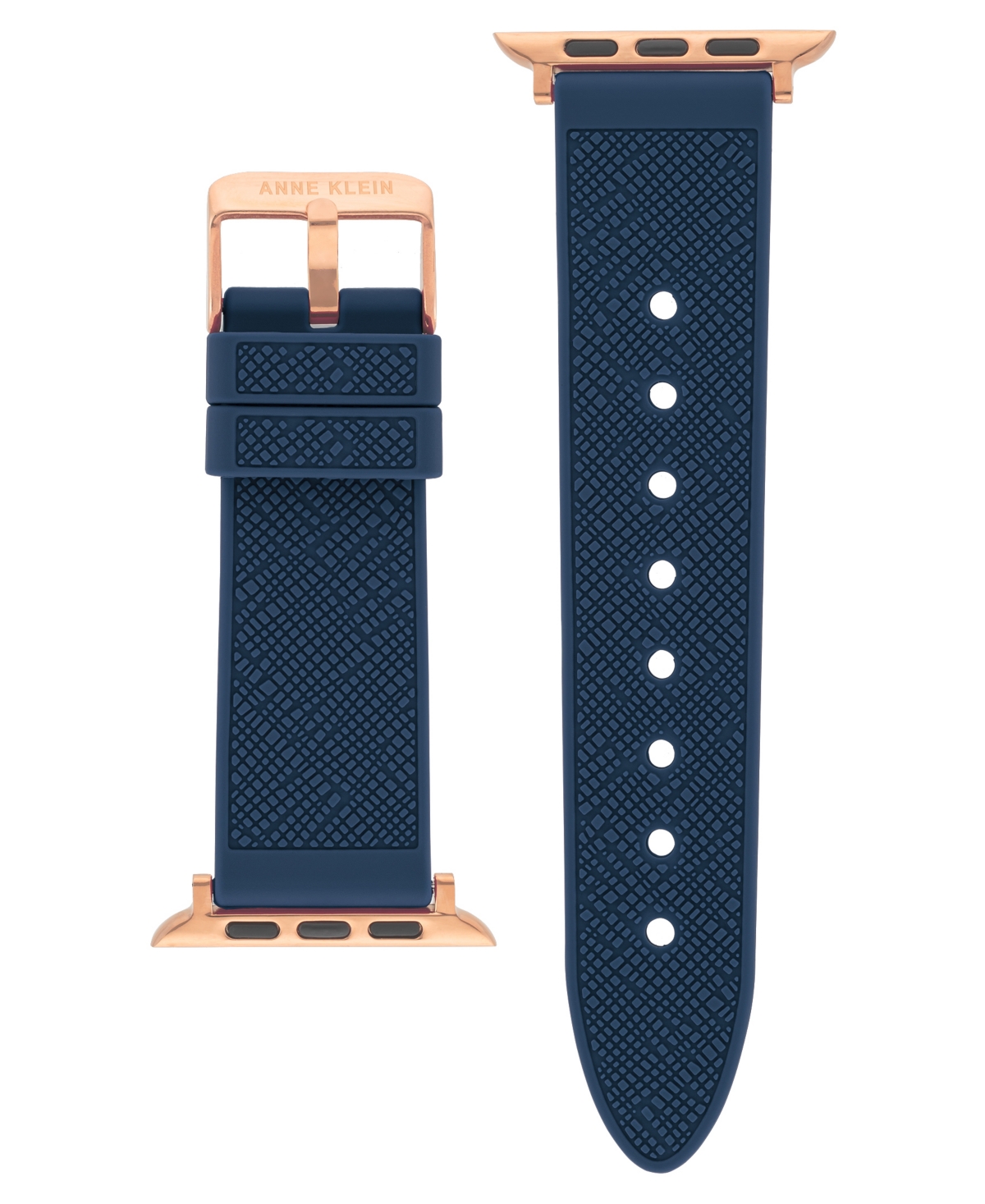 Women's Navy Textured Silicone Band designed for Apple Watch 42mm (Series 1-3 only) & 44/45/46/49mm (Ultra & Ultra 2) - Navy, Rose Gold-Ton