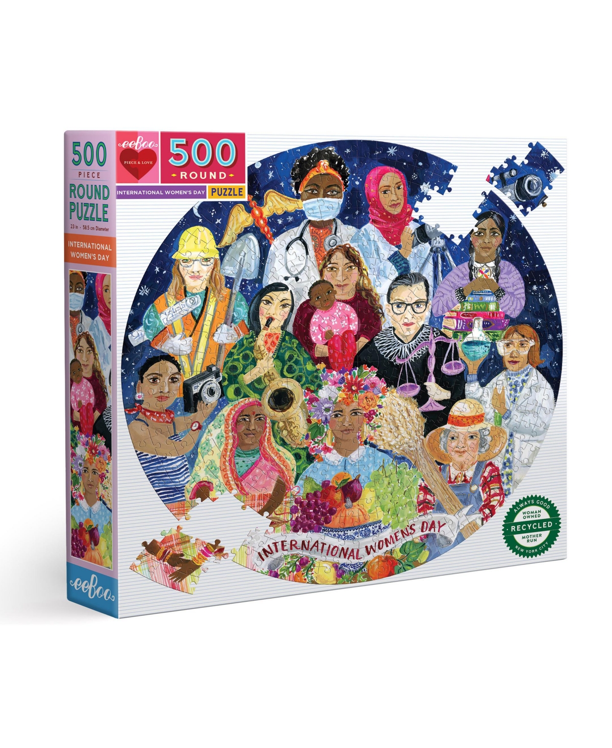 Eeboo Kids' Piece And Love International Women's Day Round Jigsaw Puzzle Set, 500 Piece In Multi