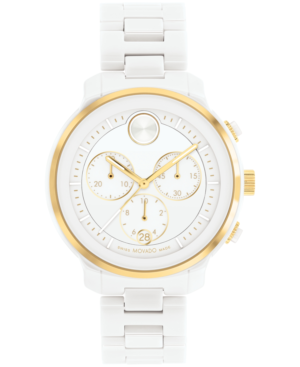 Shop Movado Women's Bold Verso Swiss Quartz Chronograph White Ceramic Bracelet Watch 39mm