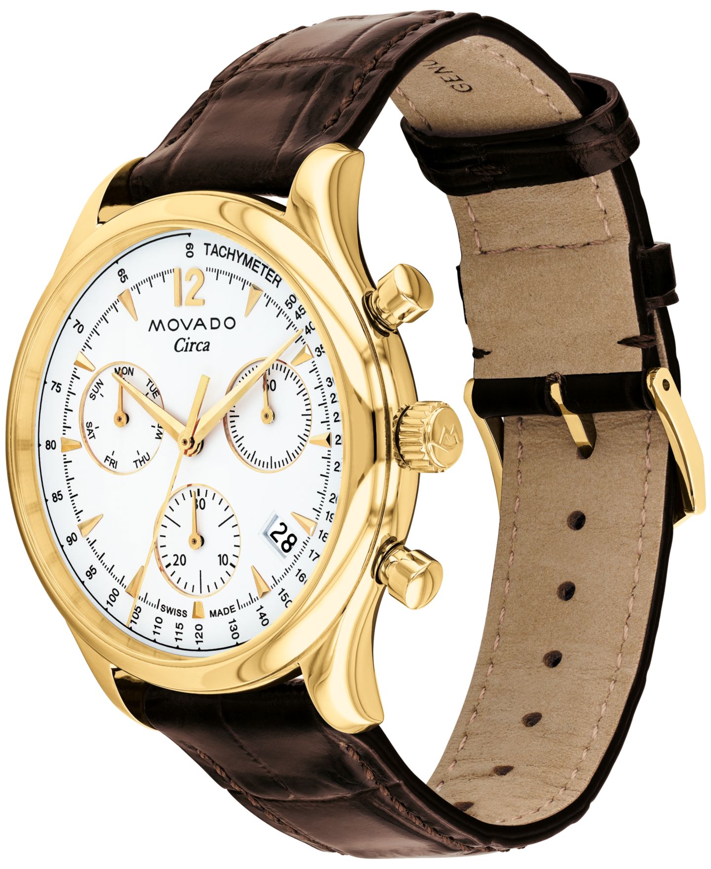 Мужские часы Movado Heritage Circa Swiss Quartz Chronograph Brown Genuine Leather Strap Watch 43mm — фото 2