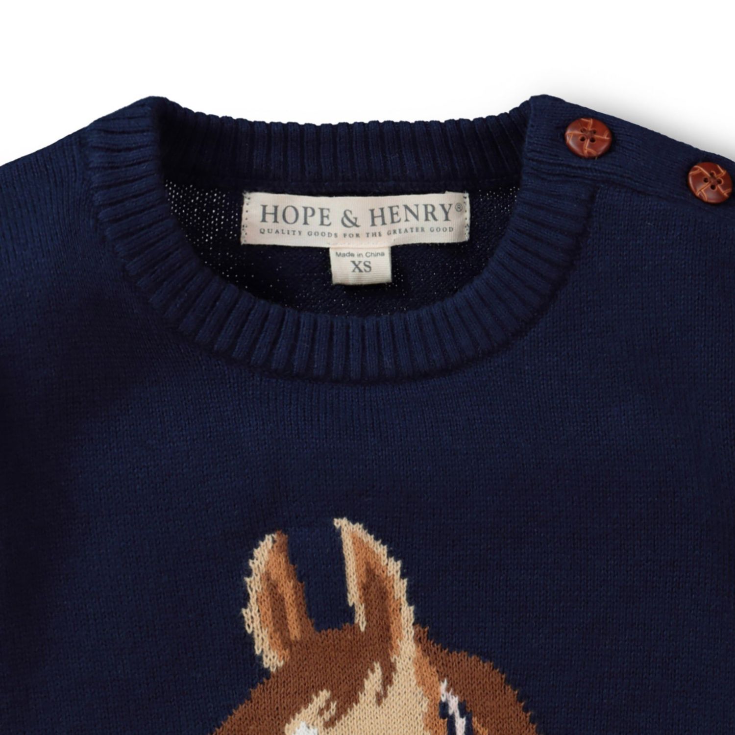 Baby Girls Hope and Henry Long Sleeve Intarsia Horse Sweater with Elbow Patches