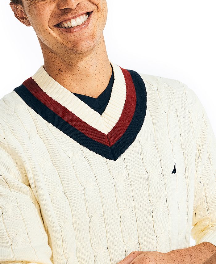 Nautica Men's CableKnit Vneck Varsity Cricket Sweater & Reviews Sweaters Men Macy's