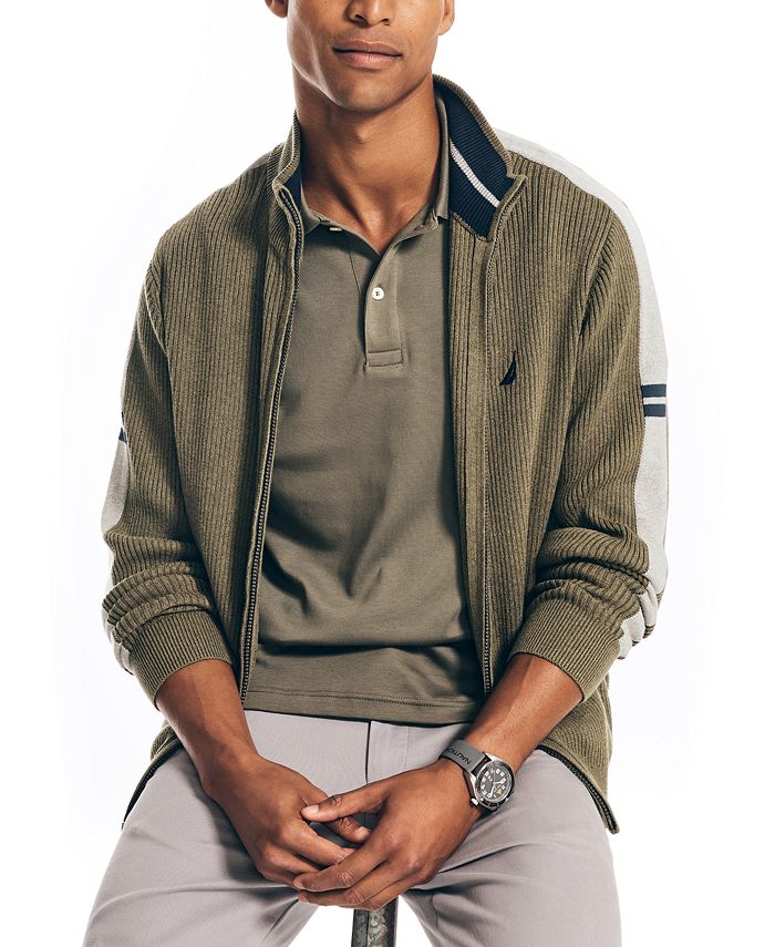 Nautica Men's ClassicFit MockNeck Sleeve Stripe FullZip Sweater