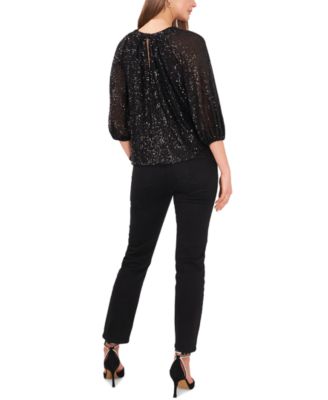 Women's Sequin Keyhole Detail Raglan Sleeve Top