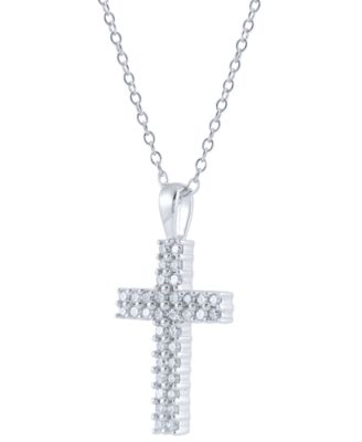 Diamond Double Row Cross 18" Pendant Necklace (1/4 ct. t.w.) in 14k White Gold