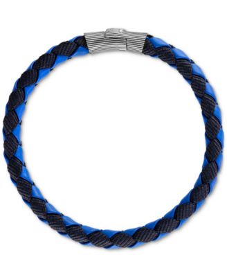 Esquire Men's Jewelry - Black Leather Woven Bracelet in Sterling Silver or 14k Gold-Plated Silver (Also in Brown Leather & Blue Leather)