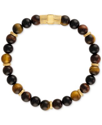 Esquire Men's Jewelry - Multicolor Tiger Eye Beaded Stretch Bracelet in 14k Gold-Plated Sterling Silver (Also in Green Tiger Eye)