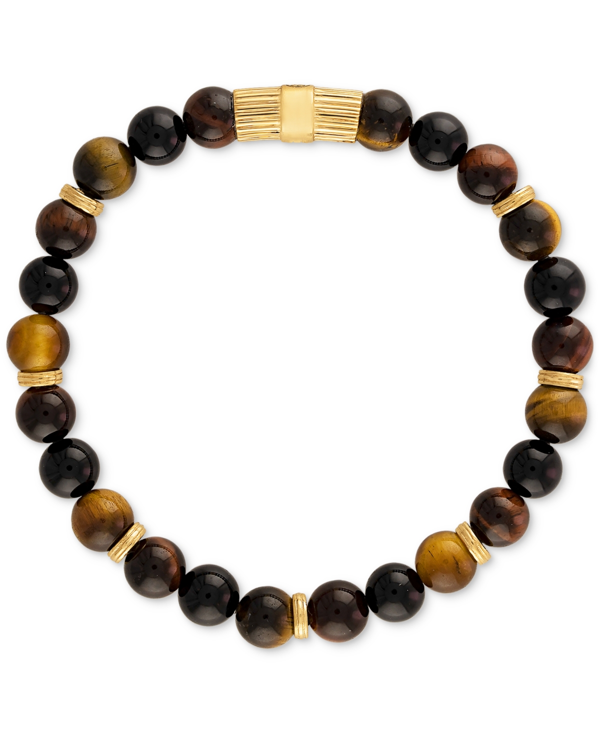 Esquire Men's Jewelry Multicolor Tiger Eye Beaded Stretch Bracelet in 14k Gold-Plated Sterling Silver (Also in Green Tiger Eye), Created for Macy's