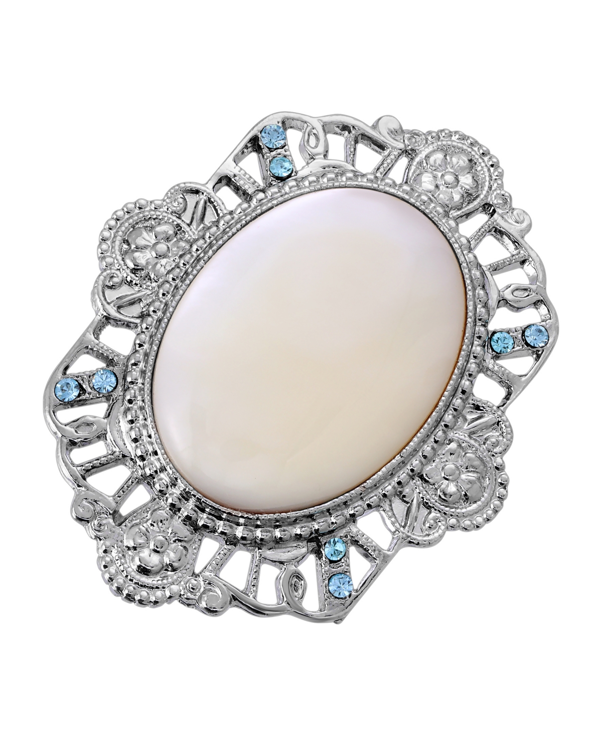 Silver-Tone Mother of Pearl Oval Pin - White