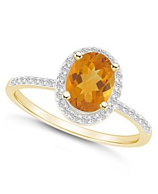 Citrine (1-1/5 ct. t.w.) and Created Sapphire (1/5 ct. t.w.) Halo Ring in 10K Yellow Gold