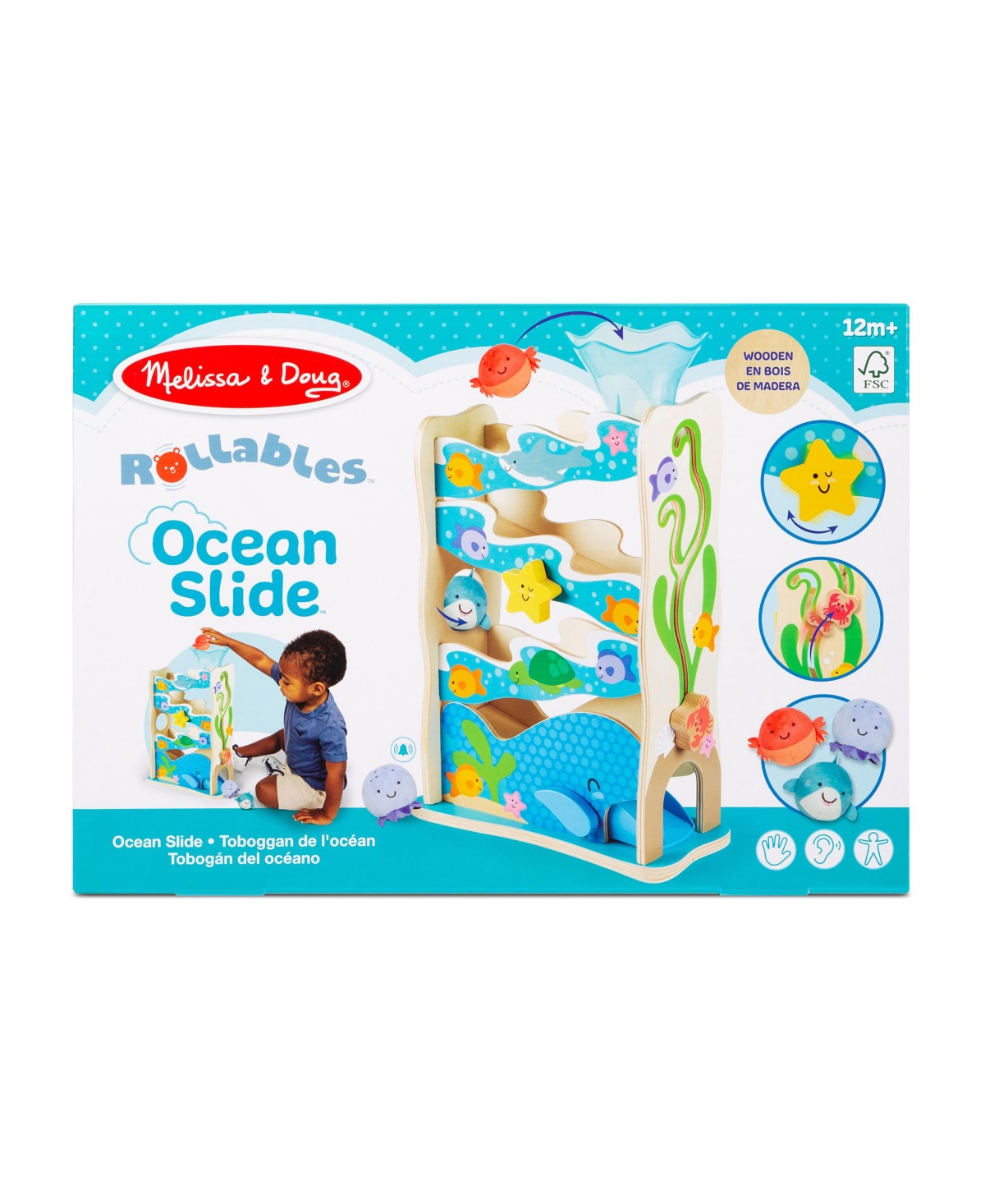 Shop Melissa & Doug Rollables Wooden Ocean Slide Infant And Toddler Toy 4 Piece Set In Multi