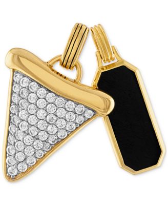 2-Pc. Set Onyx Dog Tag & Cubic Zirconia Pav&eacute; Shark Tooth Amulet Pendants in 14k Gold-Plated Sterling Silver, Created for Macy's