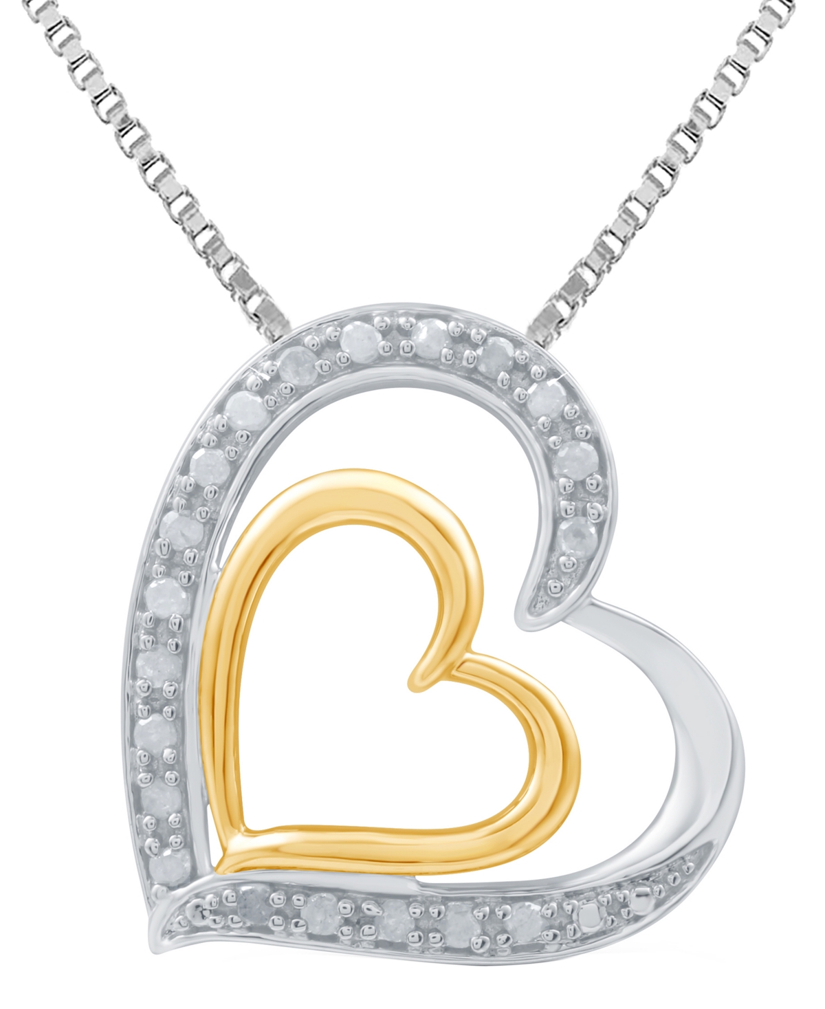Diamond Double Heart 18" Pendant Necklace (1/4 ct. t.w.) in Sterling Silver & 14k Gold-Plate - Sterling Silver  Gold-Plate