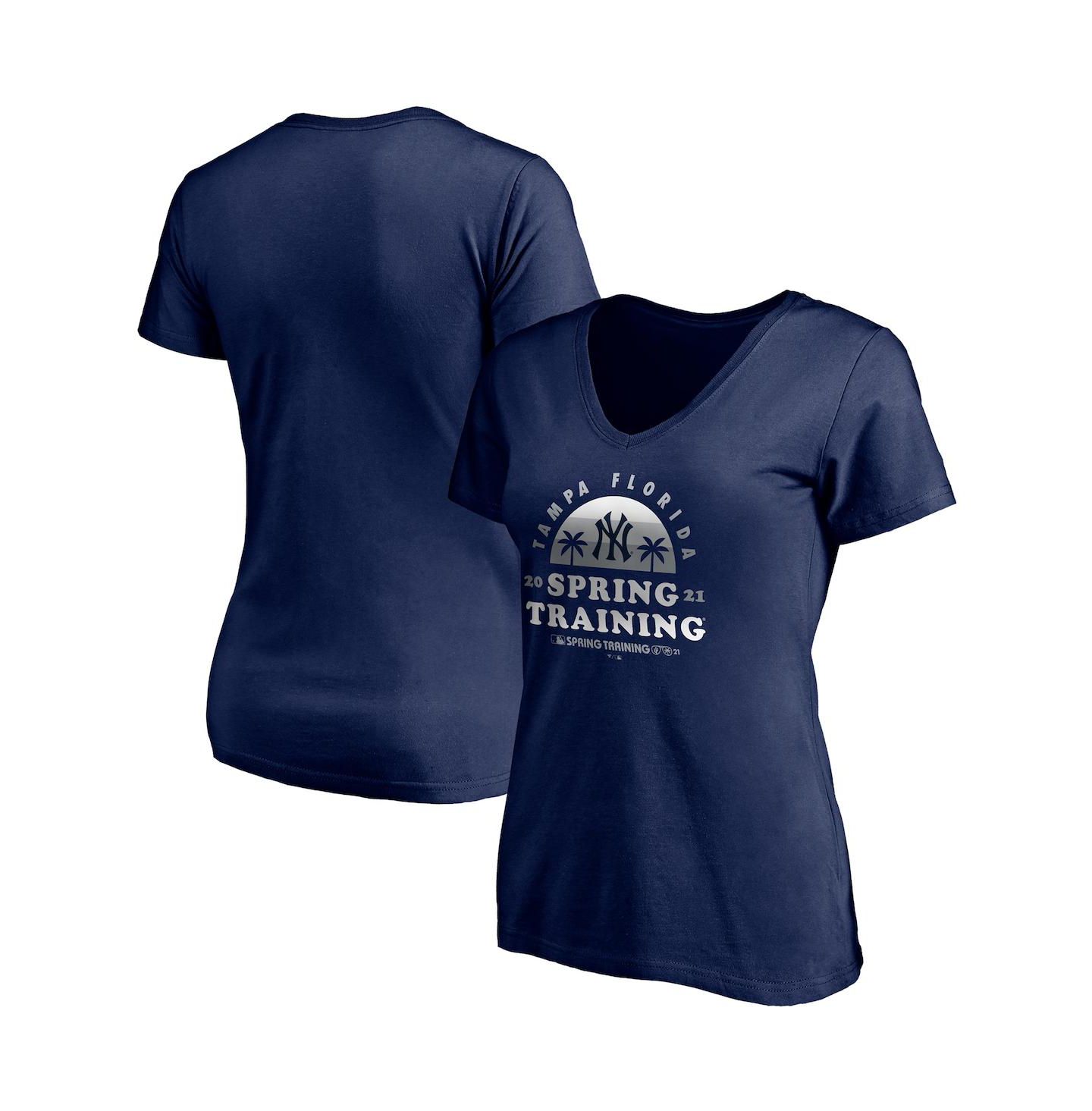 Женская футболка Fanatics Navy New York Yankees 2021 Spring Training Upper Deck V-neck — фото 1