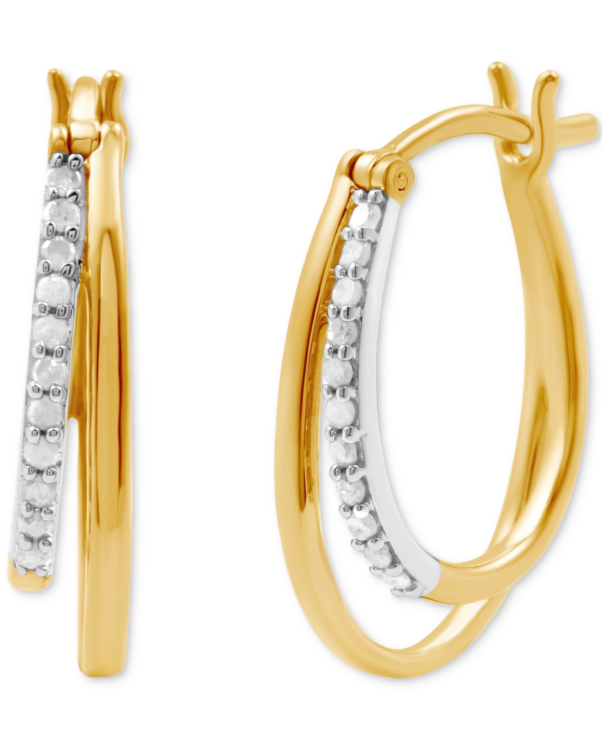 Diamond & Polished Double Oval Hoop Earrings (1/4 ct. t.w.) in Sterling Silver & 14k Gold-Plate - Sterling Silver  Gold-Plate