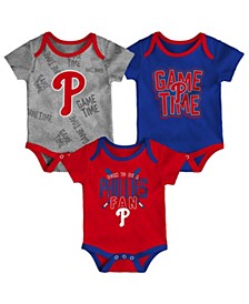 Newborn and Infant Boys and Girls Philadelphia Phillies Red, Royal, Heathered Gray Game Time Three-Piece Bodysuit Set