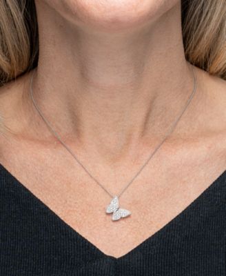 Diamond Butterfly 18" Pendant Necklace (1/10 ct. t.w.) in Sterling Silver, Created for Macy's