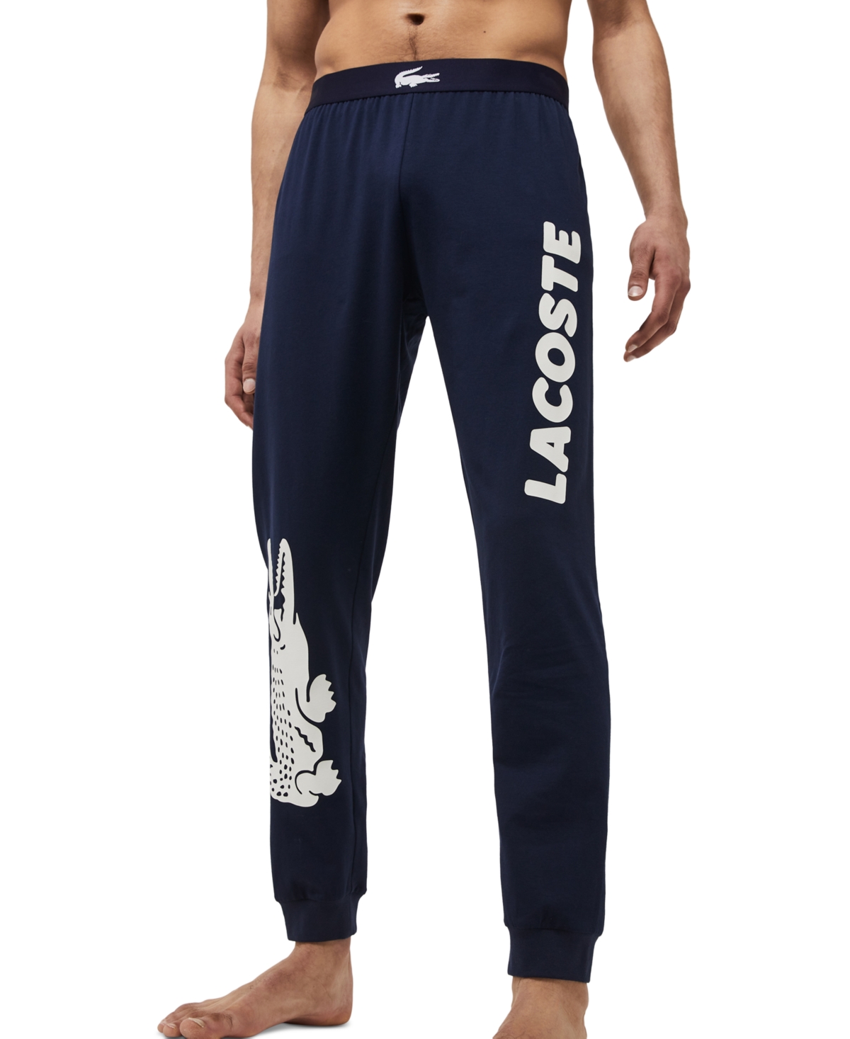 Lacoste Men's Crocodile Print Stretch Cotton Pajama Pants In Navy