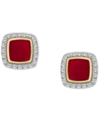 Diamond Black Enamel Square Halo Stud Earrings (1/6 ct. t.w.) in 10k Gold (Also in Red Enamel), Created for Macy's