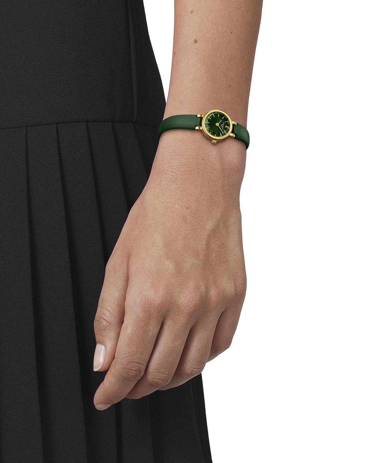 Женские швейцарские часы Tissot Lovely с зелёным кожаным ремешком, 20 мм — фото 5