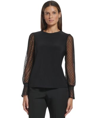 Tommy Hilfiger - Women's Mesh-Sleeve Puff-Shoulder Top