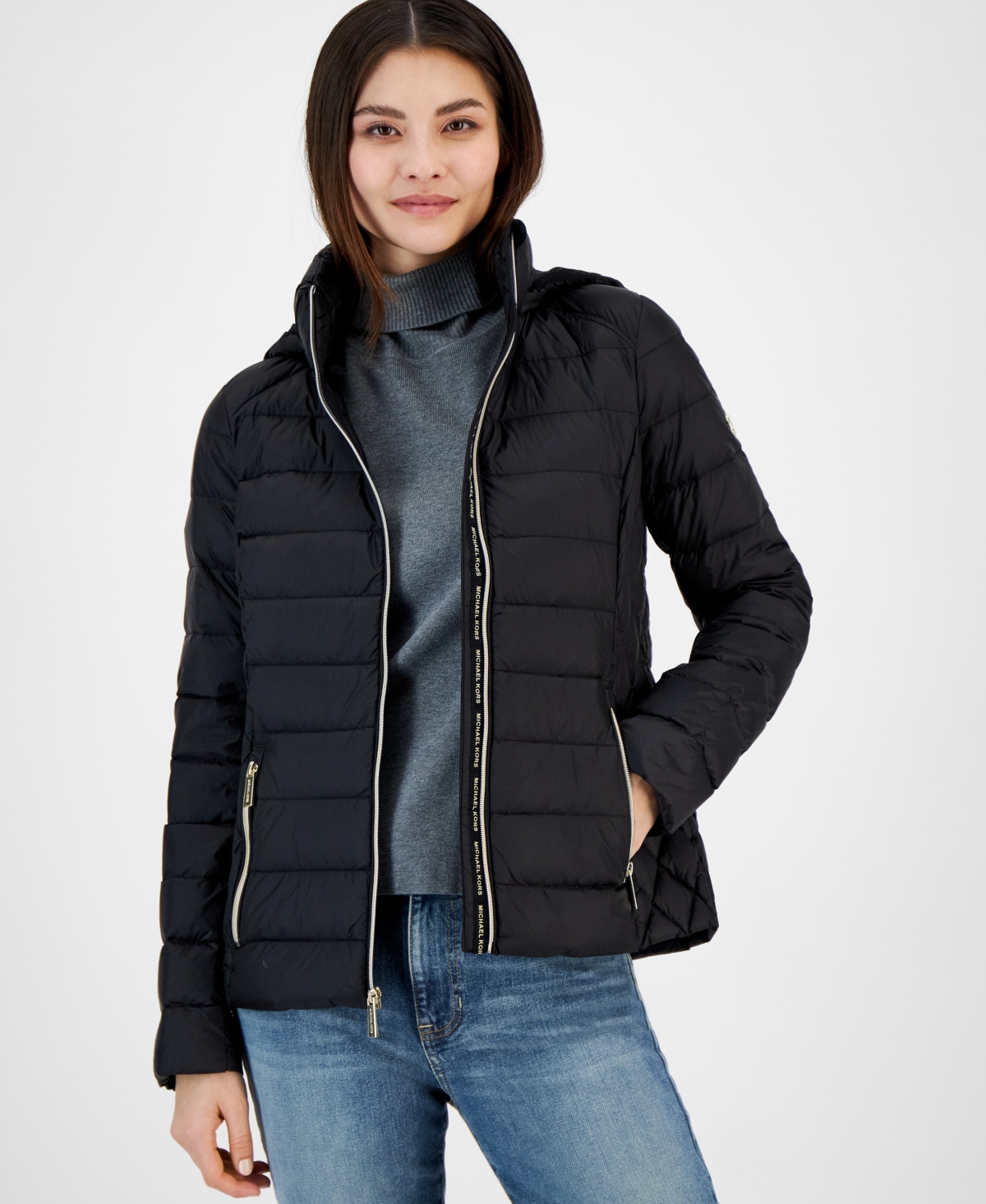 Shop Michael Kors Michael  Women's Hooded Packable Down Puffer Coat, Created For Macy's In Black